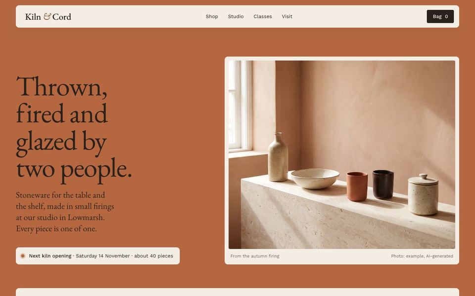 Kiln & Cord homepage