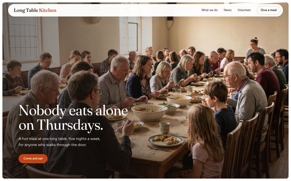 Long Table Kitchen homepage